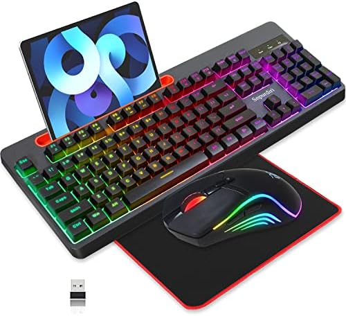 Kablosuz Oyun Klavyesi ve Fare Combo, Snpurdiri Gerçek RGB Şarj Edilebilir Tam Boy Anti-gölgelenme Klavye ile Tablet