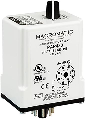 Makromatik PAP480 Röle; E-Makine; Faz Monitörü; SPDT; Cur-Rtg10A; Ctrl-V 480V; Vol-Rtg 240AC; Soket Mnt