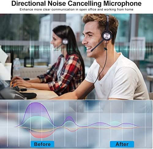 EMAIKER Ultra Konforlu Çağrı Merkezi Gürültü Önleyici Mikrofonlu USB Kulaklık, Dragon Dikte için Hat İçi Denetleyicili