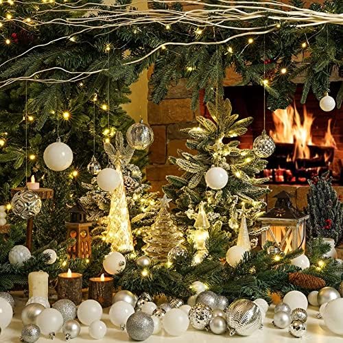 Mini Noel Topları Süsler Noel Ağacı Süsleri için Kapalı, Gümüş 24 ct