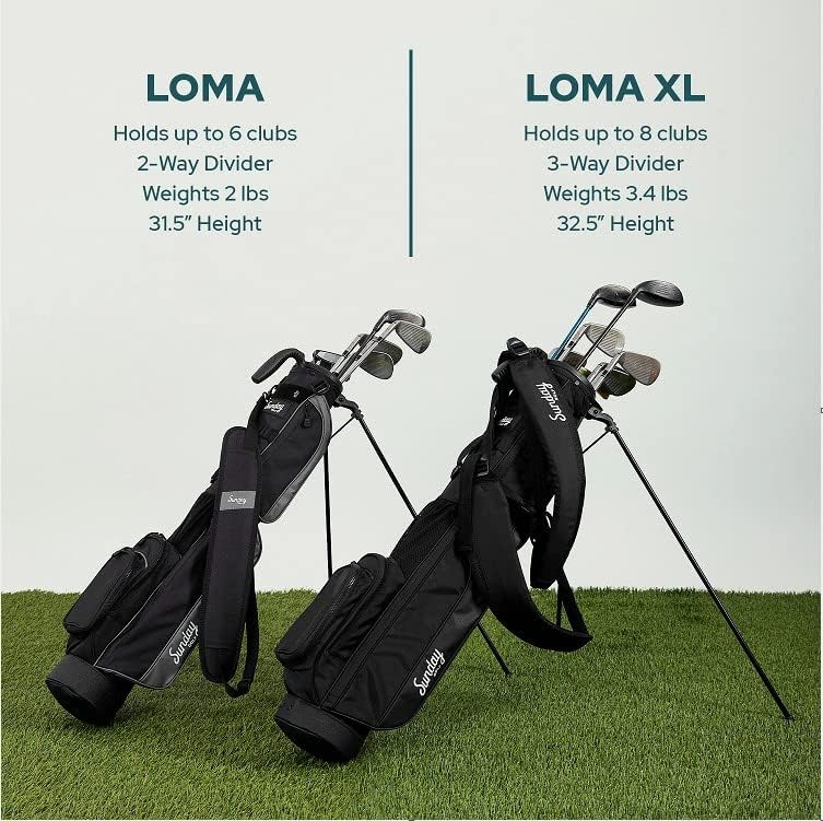 Sunday Golf Loma XL Çantası-Askılı ve Ayaklı Hafif Sunday Golf Çantası - Taşıması Kolay Pitch n Putt Golf Çantası-Sürüş