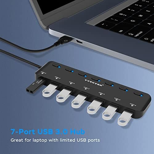 USB Hub 3.0 Splitter, 7-Port USB Genişletici Laptop için, VVTOYER USB Multiport Adaptörü Genişletici ile Bireysel