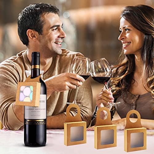 30 Adet Kraft Kağıt Şarap Şişesi Kutusu Pencere Asılı Katlanabilir Hediye Kutuları Hediyeler için Şarap Kutuları Dekorasyon
