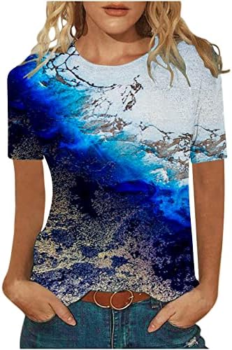 Yaz Üstleri Kadınlar için Estetik Rahat T Shirt 2023 Şık Moda Tunik Tshirt Mermer Batik Gömlek Gevşek Bluzlar Tee
