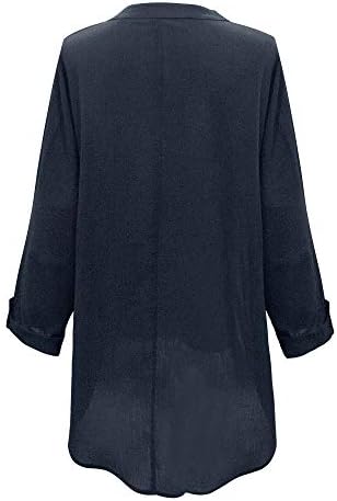 MtsDJSKF Bayan Uzun Kollu Üstleri Keten Gömlek V Boyun Pamuk Bluz Grafik Tee Rahat Hafif Yaz Tunik Yüksek Düşük Üst