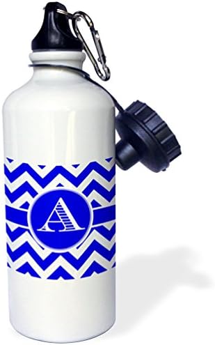 3dRose Mavi Chevron Monogram Beyaz İlk L Saman Su Şişesi