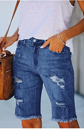 Lmdudan kot şort Kadınlar için Yüksek Belli Sıkı Yıpranmış Ham Hem kısa kot pantolon Cut Out Sıkıntılı Yaz Rahat Kot