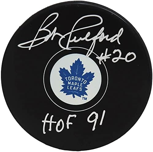 Bob Pulford, Toronto Maple Leafs Logolu Hokey Diskini HOF'91 ile İmzaladı - İmzalı NHL Diskleri