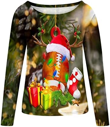Kadın Noel Uzun Kollu Gömlek Noel Baba Kardan Adam Baskı Şık Casual Ekip Boyun Tee Gömlek Tunikler Bluz Tops