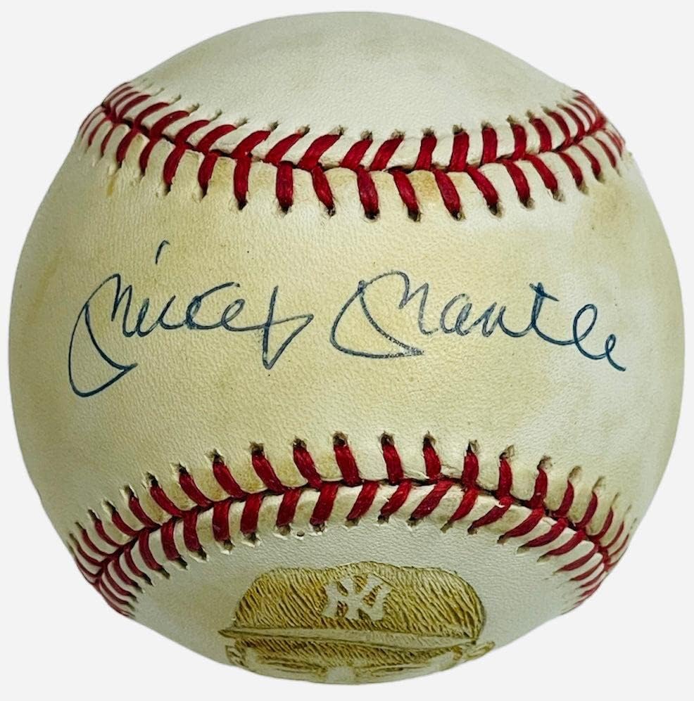 Mickey Mantle İmzalı Siyah Beyaz El Boyaması Portre Beyzbol (PSA) - İmzalı Beyzbol Topları