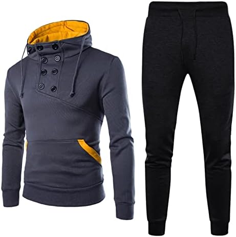 Erkek Atletik Eşofman 2 Parça Rahat Renk Bloğu Hoodies ve Koşu Sweatpants Seti Eşofman Setleri Sonbahar Kış 2022