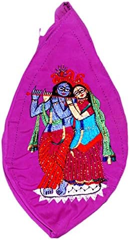 Sri Radha ve Krishna ile Vrindavan Bazaar Japa Çantası, Flüt Çalıyor