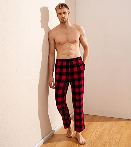 LAPASA erkek Flanel Pijama Pantolon, Buffalo ekose %100 % Pamuk Salonu Uyku PJ Dipleri M39, Kırmızı Buffalo Ekose,