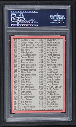 1969 Topps 412 Kontrol Listesi 5 Mickey Mantle New York Yankees (Beyzbol Kartı) PSA PSA 8.00 Yankees