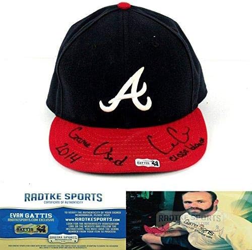 Evan Gattis İmzalı/İmzalı Oyun Kullanılmış Atlanta Braves Home Major League Baseball Şapkası El Oso Blanco – 2014