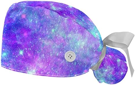 Düğmeleri ile Mor Glitter Galaxy Çalışma Kapaklar, Kadınlar için Uzun Saç Fırçalama Şapka At Kuyruğu Tutucu