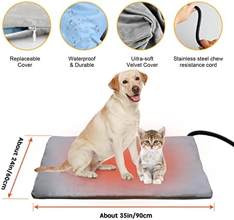 NUBAUTO Pet ısıtma Yastığı, Zamanlayıcılı Isıtmalı Köpek Pedi, 12 Ayarlanabilir Sıcaklık ısıtmalı Pet Mat, Yükseltilmiş
