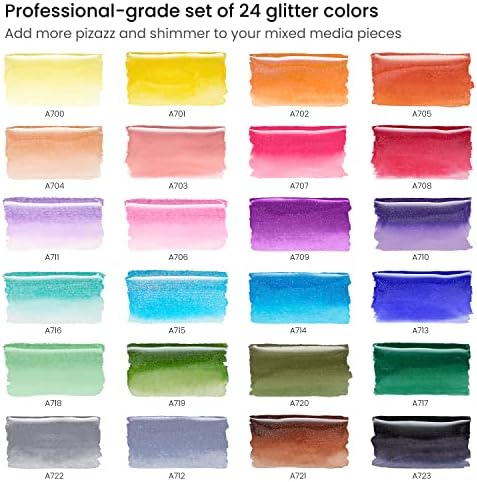 ARTEZA Gerçek Fırça Kalemler Glitter, 24 Renk, Bükülebilir Suluboya Kalemler, Sıvı Mürekkep, Sanat Malzemeleri Yazı,