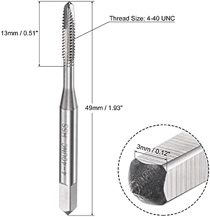 uxcell Spiral Nokta Diş Açma 4-40 UNC, HSS (Yüksek Hız Çeliği) makine dişli vida Dokunun 3 Düz Flüt Kaplanmamış Dokunarak
