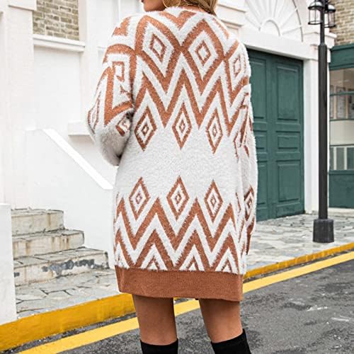 Kadın Kışlık Mont Palto Gökkuşağı Şerit Uzun Kollu Açık Ön Kış Moda Hırka Dış Giyim Kazak Tops