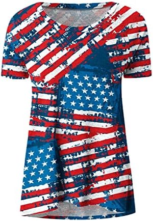Bayan Yaz Üstleri, Kısa Kollu Tunik Gevşek Rahat 4th Temmuz Yıldız Çizgili baskı t-shirt Moda Amerikan Bayrağı Gömlek