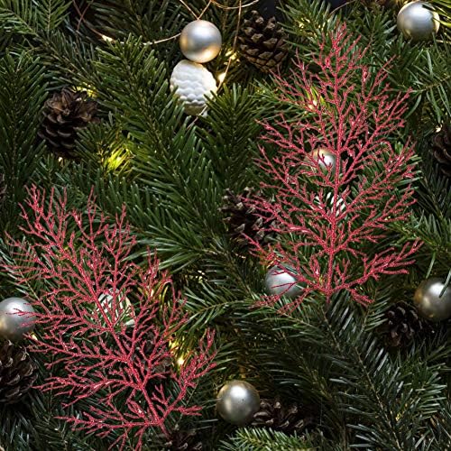 TRRAPLE 10 Adet Yapay Glitter Yapraklar, Noel Glitter Yapraklar Süslemeleri Yanıp Sönen Noel Ağacı Tatil için Dekoratif