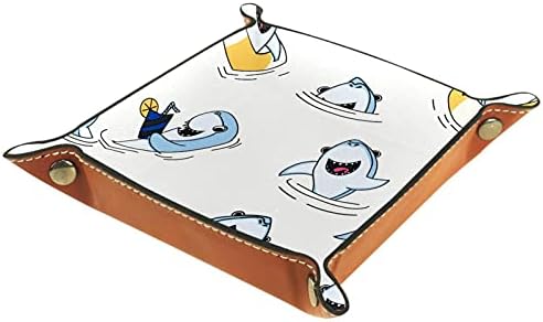 Sevimli yüzme simidi Köpekbalığı Pratik Mikrofiber Deri Depolama Tepsisi - Ofis Masası Tepsisi Başucu Caddy Depolama