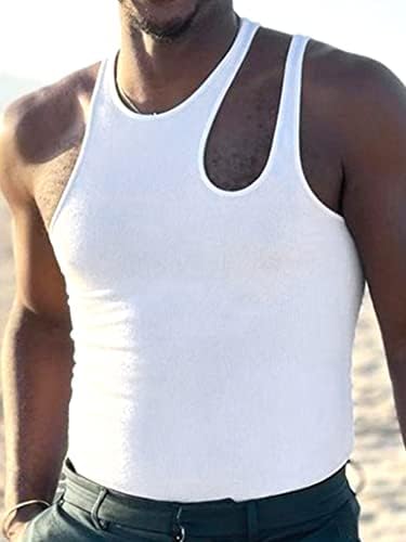 Hansber erkek Kolsuz Atletik T-Shirt Spor Kas Tank Top Slim Fit Hollow Out Plaj Üstleri Parti Rave Clubwear Yelek
