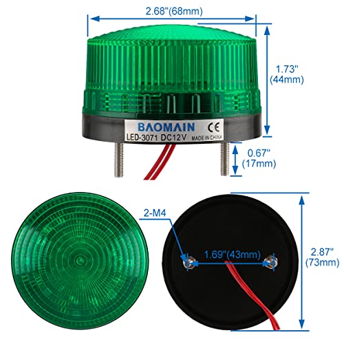 Baomaın Endüstriyel Sinyal Yuvarlak Yeşil uyarı ışığı flaşlı uyarı lambası LED - 3071 DC 12V 3W