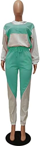 Alunzoem Jogger Setleri Kadınlar için 2 Parça Rahat Kıyafetler Renk Bloğu Uzun Kollu Kapşonlu Kırpma Üst dar pantolon