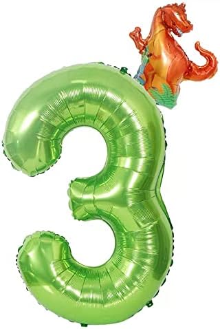 40 İnç Yeşil Sayı 3 Dinozor Balon Seti, Çocuklar için 3. Doğum Günü Balonları, çocuk 3. Doğum Günü Partisi Süslemeleri.