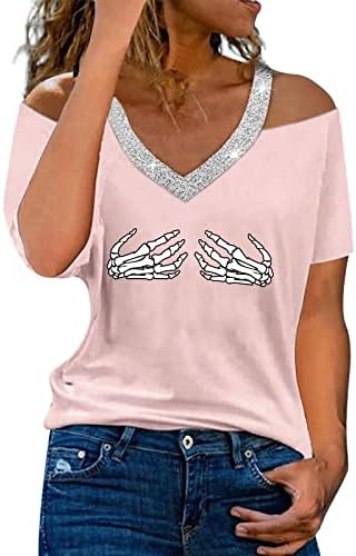 Xiloccer Sevimli Gömlek Kadınlar için kadın Yaz V Boyun Kapalı Omuz Baskı Kısa Kollu T Shirt Üst Bluz