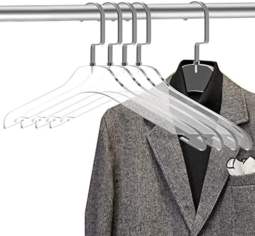 Kaliteli Şeffaf Akrilik Elbise Askıları-5'li Paket, Gümüş Kancalı Şık Elbise Askısı-Elbise için Elbise Askısı, Takım