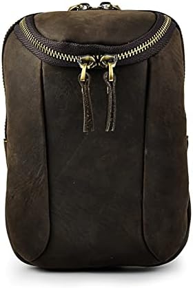 Le'aokuu Erkek Vintage Küçük Kanca askılı çanta Hakiki Deri bel çantası Paketi Kılıfı (Koyu Kahverengi)