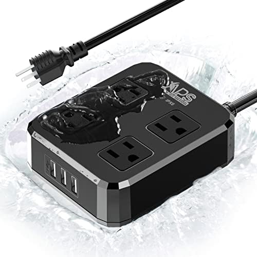 IPX6 Dış Mekan Güç Şeridi Hava Koşullarına Dayanıklı, Su Geçirmez Dalgalanma Koruyucusu 3 USB Bağlantı Noktalı 4 Geniş