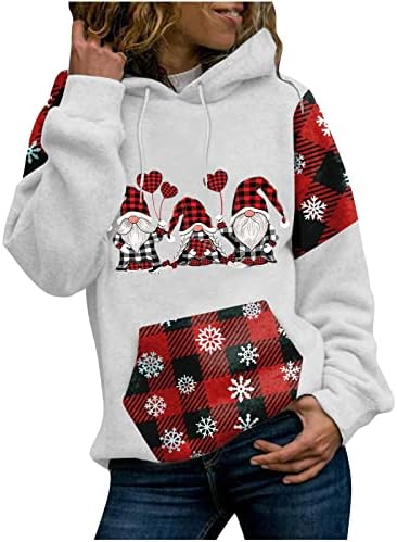 Noel kapüşonlu süveter Kadınlar için Rahat Dikiş Ekose Tişörtü Açık Pamuk Atletik Hoodie Bluz Tops