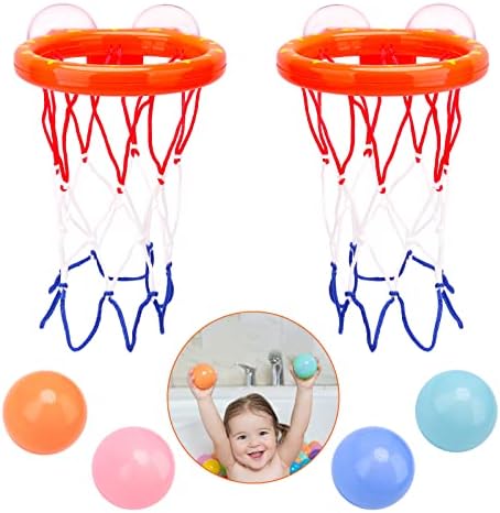 Ledorr 2 Paket Banyo Oyuncak Küvet basketbol potası Bebekler Çocuklar için, Erkek ve Kız 4 Topları Seti ve Güçlü Vantuz,