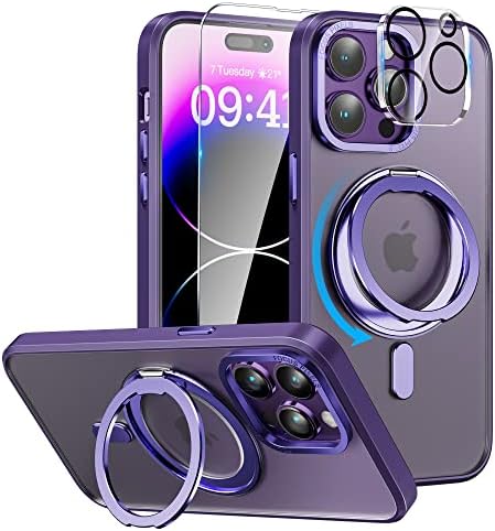360 Rotasyon Manyetik Görünmez Standlı iPhone 14 Pro Max Telefon Kılıfı için Tzomsze [MagSafe ile Uyumlu] Kadınlar