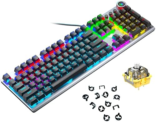 CC MALL Mekanik Oyun Klavyesi,Serin RGB LED Gökkuşağı Oyun Arkadan Aydınlatmalı, Mavi ve Kahverengi Anahtar Çift Duyu,