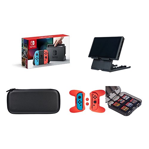 Nintendo Switch- Temelleri Taşıma Çantası,Oyun Standı,Oyun Depolama ve Kavrama Kiti ile Neon Mavisi ve Kırmızı Joy-Con