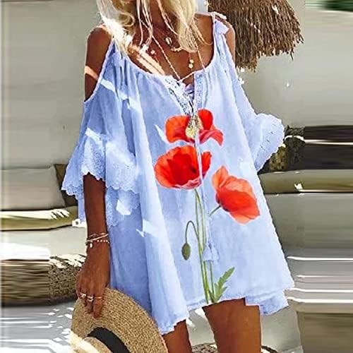 Artı Boyutu Plaj Elbise Kadınlar için Moda Dantel Tığ Fırfır Yarım Kollu Sundress Yaz Mini Elbiseler Seksi Gevşek