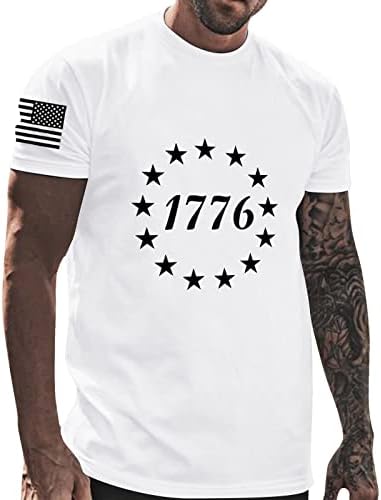 Bmısegm Yaz Büyük Boy T Shirt Erkekler için Erkek Bağımsızlık Günü Bayrağı Rahat Yumuşak ve Rahat Küçük Baskılı Toplu