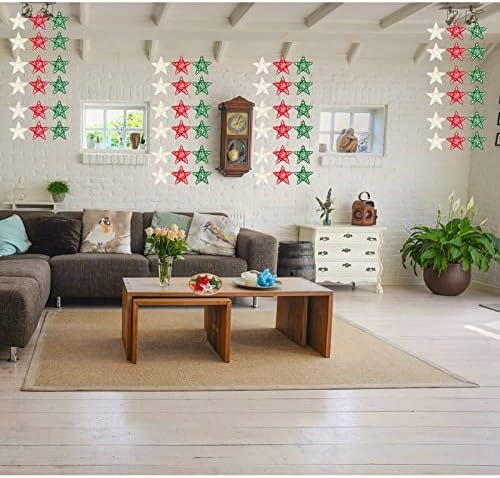 KAİSUP dekoratif toplar 12 PCS Rattan Topları Süslemeleri,4.7 İnç Kırmızı Yeşil Beyaz Yıldız, Doğal Hasır Ev Dekor