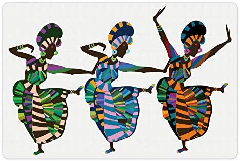 Ambesonne Afrika evcil Hayvan Matı Yiyecek ve Su için, Geleneksel Elbiseli Kadınlar tarafından Yapılan Dans, Köpekler