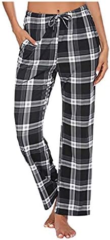 Ekose Pijama Pantolon Kadın Streç Bel Kırmızı ve Siyah Ekose dinlenme pantolonu Artı Boyutu İpli Uzun Pijama dinlenme