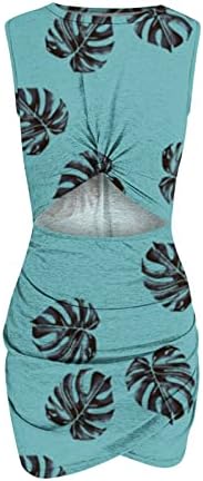 Kadınlar için elbiseler 2022 Tropikal Yaprak Baskı Elbise Bodycon Büküm Düğüm Ön Kesme Elbise Yaz Kolsuz Tank Elbise