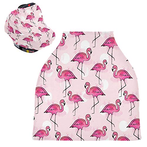 YYZZH Pembe Flamingo Suluboya Polka Dot Sıkı Bebek Araba Koltuğu Kapağı Bebek Gölgelik Hemşirelik Kapakları Emzirme