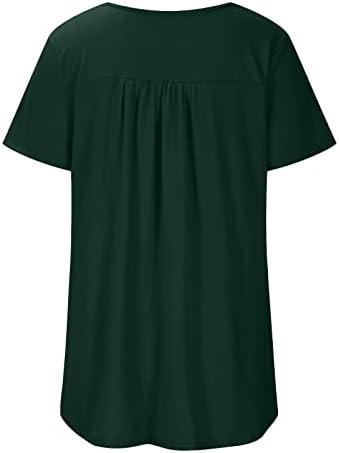 Kadın Rahat Kısa Kollu Tunik Üstleri Moda Düz Renk Ekip Boyun Düğmeleri T Shirt Yaz Gevşek Dökümlü Tee Bluz