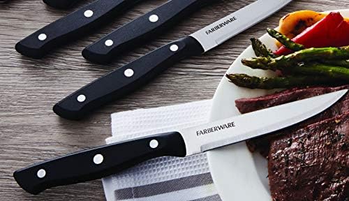 Farberware Damgalı Üçlü Perçin Biftek Bıçağı Seti, 4 Parçalı, Siyah
