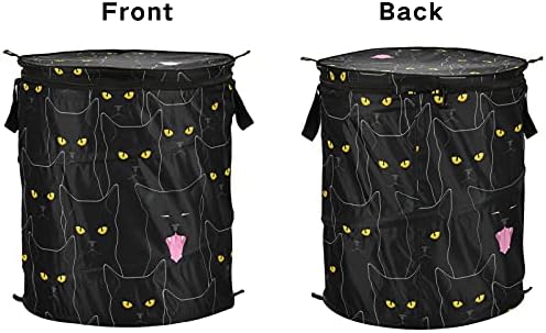 Siyah Kediler Pop Up çamaşır sepeti kapaklı Katlanabilir Depolama Sepeti Katlanabilir çamaşır torbası Kamp için Otel